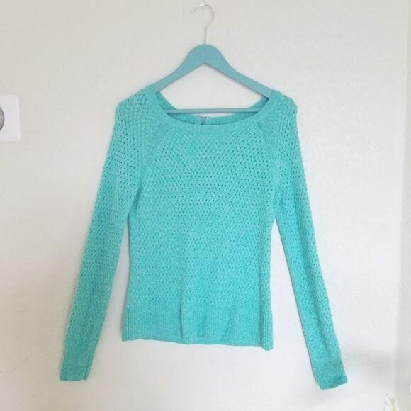 American Eagle Outfitters Turquoise Open Knit Sweater Women coverup see though S - Picture 5 of 8